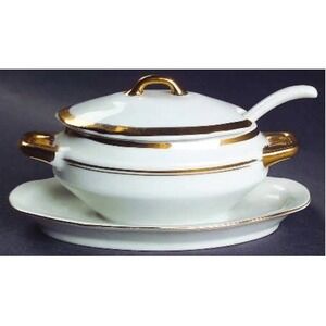 Vintage 1940s Gold Trimmed Mustard with Lid & Attached Underplate 2282 by Empire